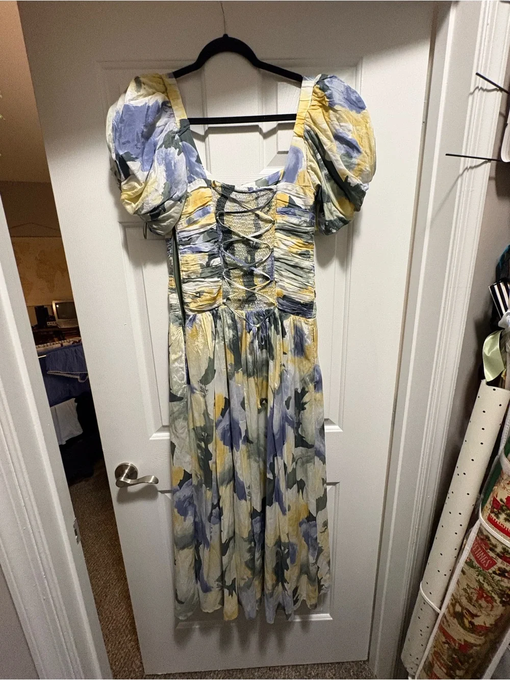Abercrombie & Fitch Yellow, Blue & Green Floral Puff-Sleeve Dress
